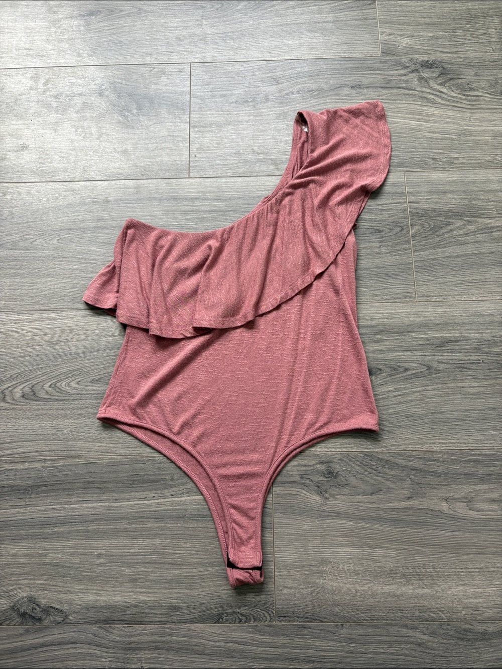 Poly & Ester Pink Ruffled One Shoulder Bodysuit Stretch Size L
